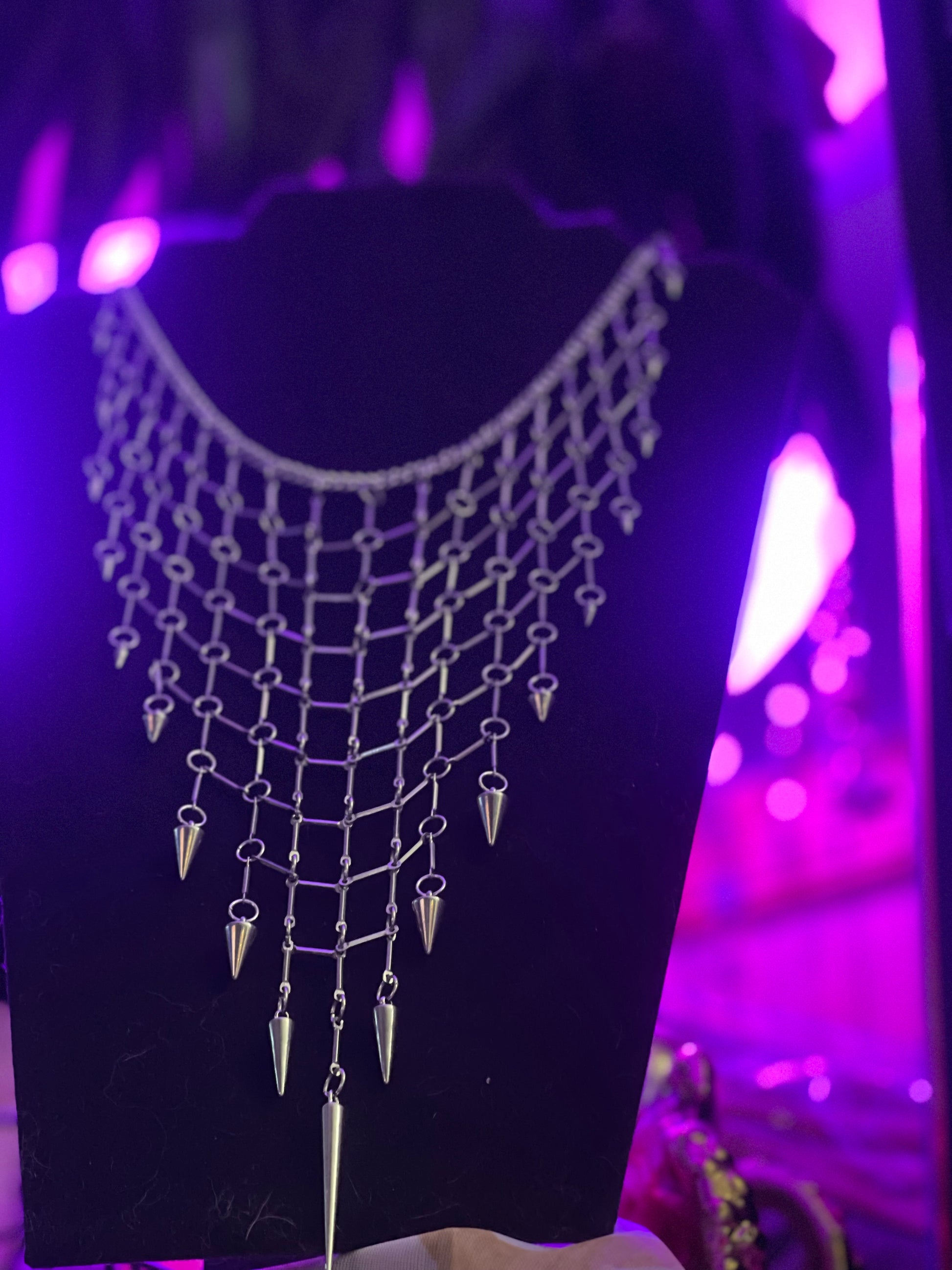 Silver chain necklace with spikes